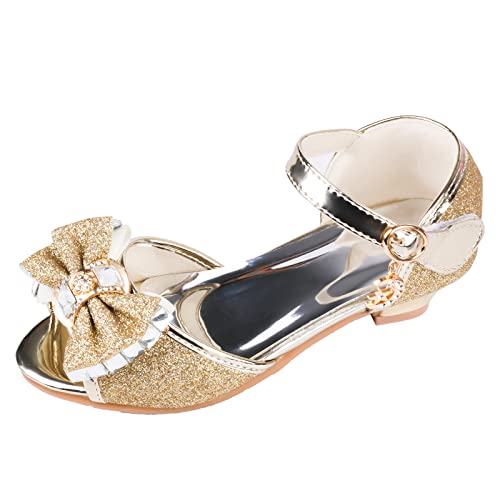 Image of Amtidy Girls Glitter Bow Low Heel Princess Shoes, Mary Jane Ankle Strap Dress Pumps for Wedding Birthday Party Performance
