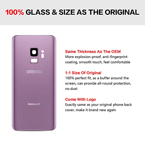 Uoofide G-A-S9-LILAC PURPLE Compatible For Samsung Galaxy S9 Back Glass Cover Replacement 5.8-Inches Sm-G960 All Carriers thumb #1