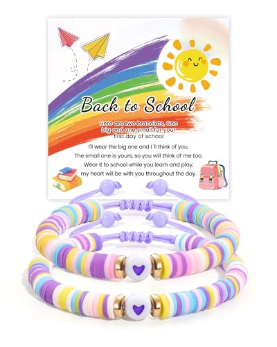 VU100 Back to School Gift, First Day of School Gift Mother Daughter Bracelet Matching Bracelets for Mum Girl Starting School Persent Separation Anxiety Persent for Girls Granddaughter
