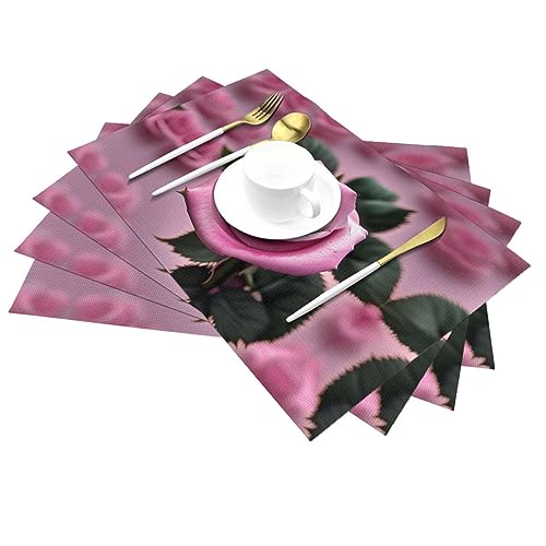 Sets de table lavables et durables lot de 6 avec imprimé rose romantique