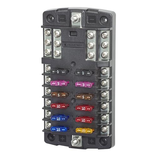Blue Sea Systems ST Blade Fuse Block 12 Circuit with Ground wihtout Cover, 100 Amps, 5031