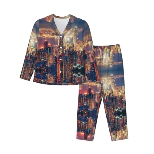 Pyjama 2 pièces imprimé Hong Kong fluide et ultra doux à manches longues