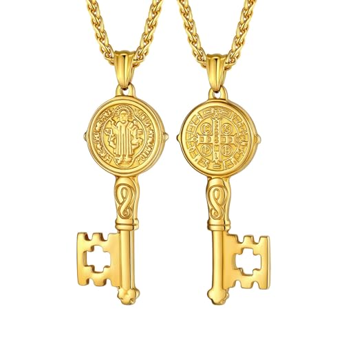 Image of U7 Saint Michael Necklace for Men,Stainless Steel /18K Gold Plated St Michael Archangel /Saint Benedict /Saint Christopher Pendant Amulet Necklace for Men Women