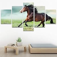 SIGNWIN 5 Panel Canvas Wall Art Modern Art Animals Dramatic Horse Multicolor Photography Traditional for Home Decorations Ready to Hang - 60