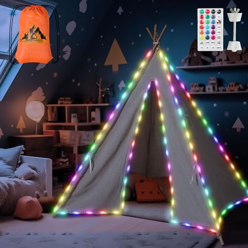 THISWUW LED Teepee Tent for Kids, Foldable Kids Teepee Play Tent Indoor with Lights & Carry Bag, Tipi Children Reading Tent Playhouse for Girls, Boys, Toddlers
