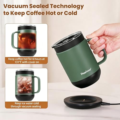 Image of Happiness Smart Heated Coffee Mug,Rechargeable Electric Self Heating Temperature Control Coffee Cup Gifts for Mom Dad Women Men