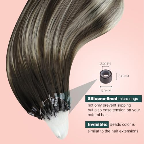 Image of Easyouth Micro Ring Hair Extensions Human Hair Balayage, Pre Bonded Hair