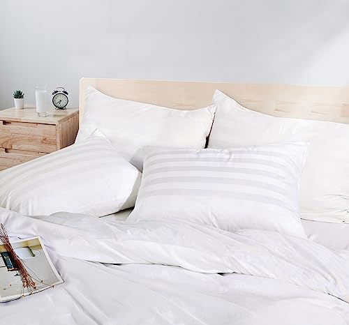 Image of 100% Egyptian Cotton Pillow Protectors Set of 2, 600 Thread Count Queen Size Bed Pillow Cases with Zipper, Sateen Weave Cooling Pillow Cases Quiet and Breathable Easy Care (2PCS, Striped White)