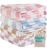 Yagle Mate 4 Pcs Baby Blankets,Fleece Checkered Blanket, Cozy and Fluffy Crib Blankets for Girls-...