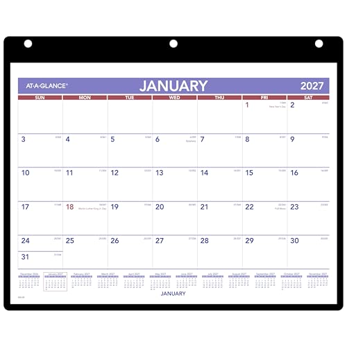 Calendario mensual 2027 con bloques sin rayas y soporte de vinilo para tres anillas