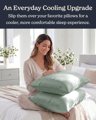 Image of Beckham Hotel Collection Cooling Pillowcases for Hot Sleepers, Standard /Queen Size Set of 2, Cool Bedding, Envelope Closure, Silky Soft, Breathable, Moisture-Wicking, Aqua Gray