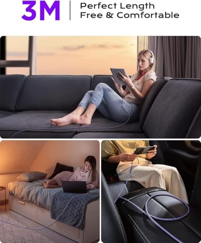 Image of AINOPE 240W Long USB C Cable Multi 4 in 1 Charging Cable Fast Charging C Type Charger Fast Charge USB to USB C,Right Angle Fit iPhone 16 15 Pro Max iPad Samsung 10FT Purple