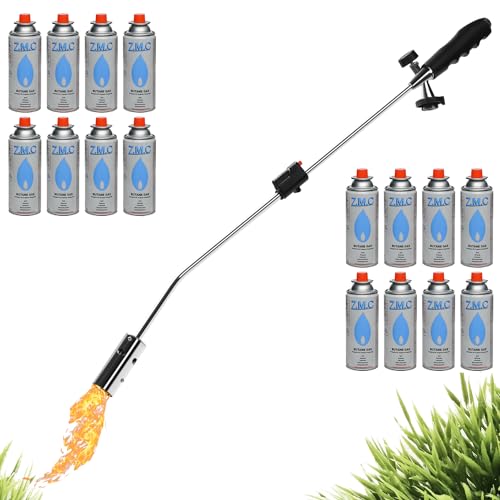 ZMC - Herbicida de 2,5 kW + 16 cartuchos de gas de 227 g, quemador de malas hierbas con encendido piezoeléctrico, deflagrante con potencia de llama ajustable hasta 1400 °C, para jardín y pasarela sin