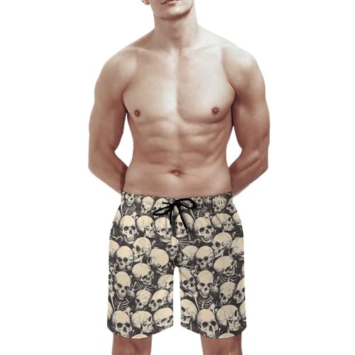 Hawaiian Shorts for Men - Comfy Retro Skull (A) Print Mens Swim Trunks Bathing Suits with Mesh Lining2