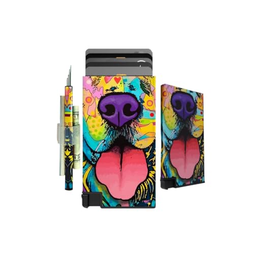 ELBIRD Stylish Ultra Slim Wallet RFID Blocking Premium Aluminum Card Holder w/Trigger to slide up cards - Complete Packaging w/Accessories, Bands to store more, Ideal Gift - Dog