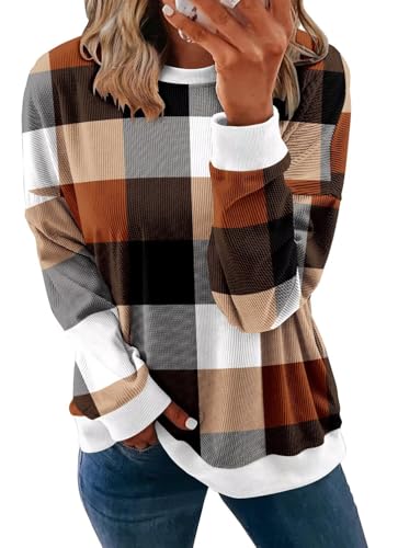 KISSMODA Women's Casual Long Sleeve Sweatshirt Color Block/Solid Crewneck Corduroy Pullover Cute Tops