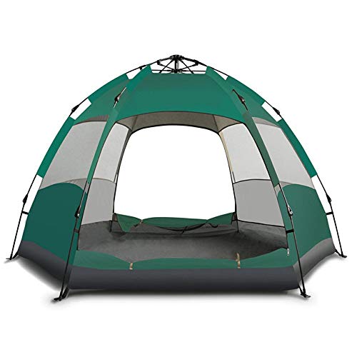 Grande tente de camping hexagonale automatique et imperméable vert foncé