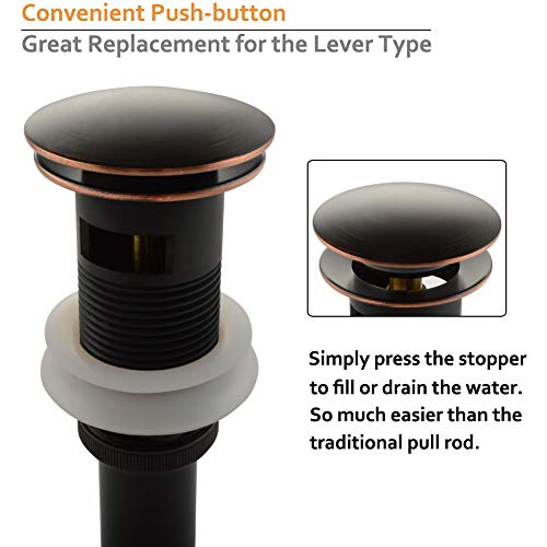 Bathroom Sink Drain, Angle Simple Brass Pop Up Drain Stopper, Vessel Sink Drain with Overflow, Lavatory Vanity Sink Drain Stoppers Oil-Rubbed Bronze