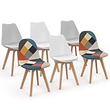 IDMarket – Juego de 6 sillas escandinavas SARA blanco x2, gris claro x2 y patchworks multicolor