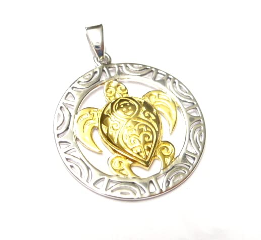 Pendentif Tortue En Argent Pendentif Tortue Maori - Argent Sterling Plaqué Or - Symbole De Protection - 2.5cm Test Or