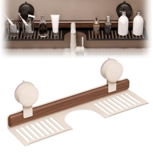 Étagère de salle de bain en noyer robuste – Support de rangement mural amovible pour évier de cuisine et salle de bain (blanc, 40 cm)