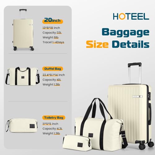 Image of Hoteel Luggage Set 3 Piece, 4-Year Warranty, Suitcases with Wheels, PC+ABS Hardshell Suitcase, TSA Lock, Including Waterproof Luggage Bag, Travel Maletas for Men & Women, Beige