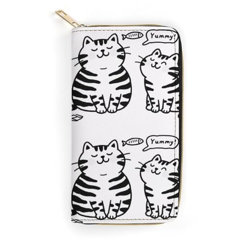 Portefeuille long noir et blanc en cuir synthétique chic avec 4 fentes pour cartes