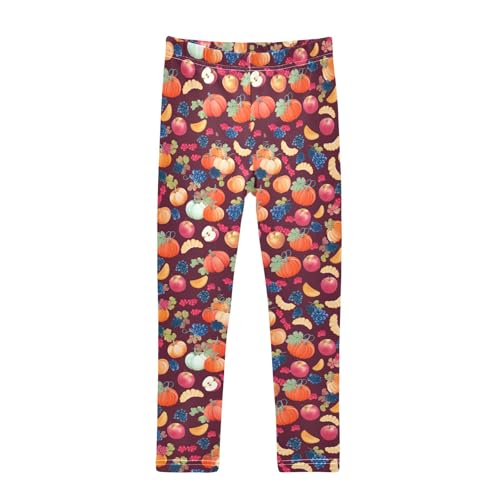 Girls' Athletic Leggings Ankle Length Yoga Dance Pants Kids Teen 4T Pumpkin Fruit