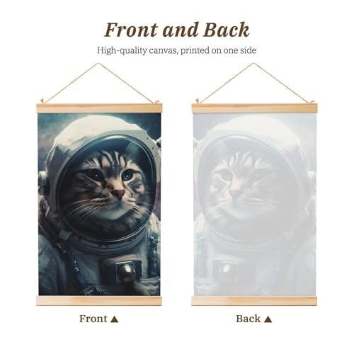 Impression sur toile chat astronaute avec suspension bois chic
