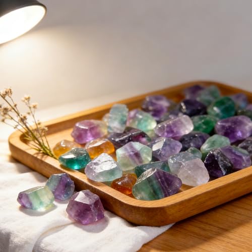 Image of 2 LBS Rough Rocks for Tumbling, Unpolished 1.2-2.5 Inch Rock Tumbler Stones, Raw Rainbow Fluorite Healing Stones for Wire Wrapping, Wicca Reiki, Meditation, Collection, Decoration