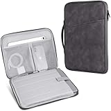 Capa Case para Tablet e Notebook até 13.3 Polegadas, Couro PU Camurça, Cinza, Resistente à Água, Anti-Impacto, Leve e Portátil