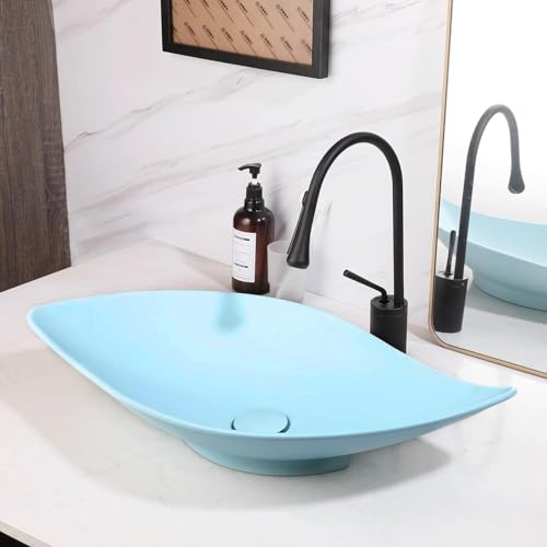 Focitland Pia de vaso de banheiro de 63 cm, pia de resina de pedra com torneira de cachoeira e combi