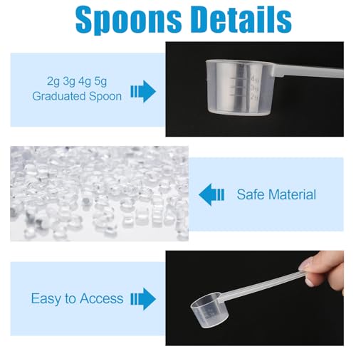 4 Stück Messlöffel, Dosierlöffel Transparent mit Skala 2g, 3g, 4g, 5g Waagen, Messlöffel Gramm, Scoop 5g, Dosier-Löffel 5g für Backen Kochen Kaffee Waschpulver Proteinpulver Creatin 2