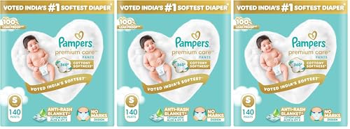 Image of Pampers Premium Care Diaper | Pant Style Baby Diapers Small Size, 140 Count | 360 Cotton Softness Diaper |Anti Rash Diaper with Aloe Vera and 100% Leak Proof Protection | (70 Count, Pack of 6)