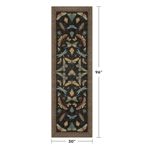 Image of Black Insect 2'6 inchx8' Washable Non Slip Runner Rugs for Hallways, Non Skid Stain Resistant Rug Runners for Kitchen, Entryway, Mudroom -, Dark Floral Boho Cottagecore Home Decor