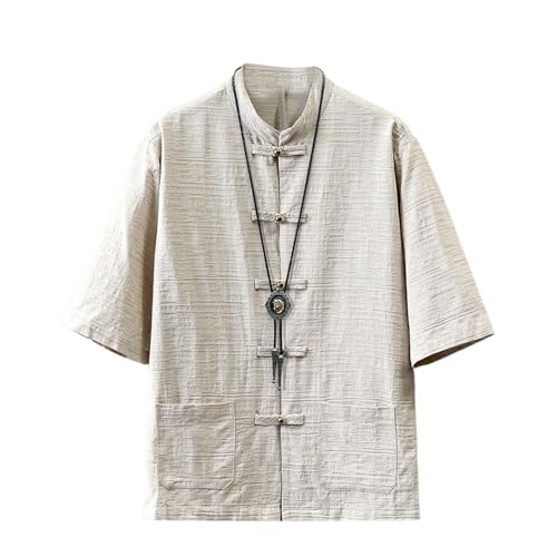 Chemise d'été homme légère style chinois anti-transpiring en coton et lin respirant