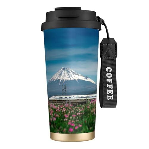 タンブラー 富士山と通る新幹線 マグボトル コーヒーカップ 水筒 保温 保冷 ウォーターボトル 蓋付き ストロー付き 直飲み おしゃれ プレゼント