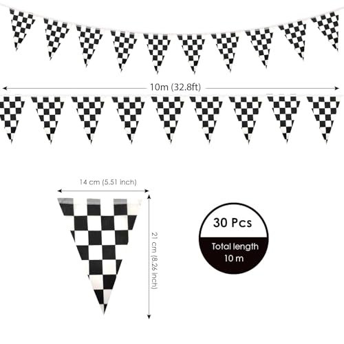 Image of AhfuLife 60 Pcs Checkered Pennant Flag Banner, Checkered String Flags Racing Flags, Small Black and White Flag Buntings for Car Race Racing Party Car Garden Street Decorationss (5.5x8.3 Inch -33 Ft)