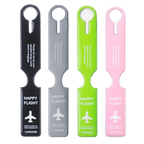 Veki 4 Stück Wasserfeste PVC Kofferanhänger, Gepäckanhänger mit Namensschild Adressschild, Koffer Handtaschen Etiketten, Kreuzfahrt Kofferanhänger für Reisetaschen, Koffer (Multicolor B)