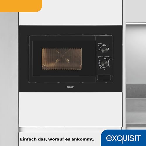 Exquisit Einbaumikrowelle EMW10-020 schwarz | 800 W Leistung | Kinderleichte Bedienung | Einfacher Einbau | Timer | Drehteller 27cm | Mikrowelle 60 cm | Einbaugerät | Schwarz