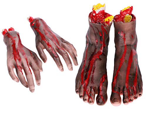 LONTG Halloween Decoration Bloody Dead Body Parts Scary Broken Arm Hands Feet Haunted House Decor Props Playing a Trick A Pair of Horror Severed Hands and Feet - Image 2