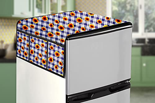 Image of Stylista Refridgerator top Cover Suitable for Samsung RR20C1723R8 /HL, 183 Liter Fridge, Dimension (WXD) 65x111 CM, Gingham Floral Pattern Blue