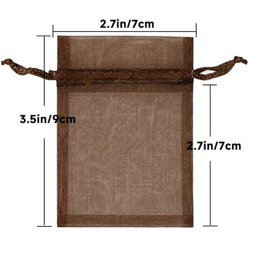 Image of joycraft 50Pcs Coffee Brown Organza Bags - 2.7x3.5 In Holiday Sheer Drawstring Pouch, Small Jewelry Organza bags for Wedding Favor, DIY Craft, Christmas, Thanksgiving