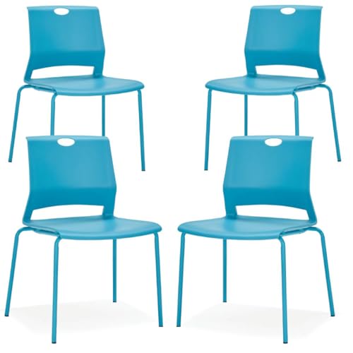 Image of Stackable Chairs Set of 4, Office Waiting Room Chair Plastic Seat, Blue Stacking Chairs with Sturdy Metal Legs, Guest Chair for Conference Rooms, Churches, Living Rooms, Classrooms(Blue).