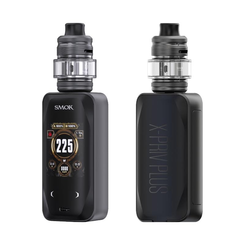 Smok X-Priv Plus Kit, 2.01-inch Large Smart Touch Screen, Switchable Theme Vaping Animation, Dual 18650 Batteries (Not Included), 2ml Cartridge No Nicotine, (Black)