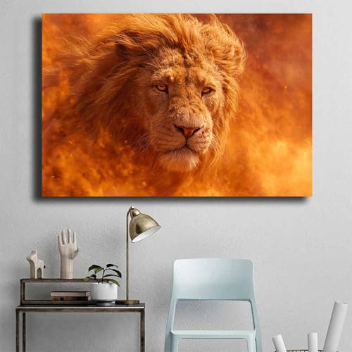 Tableau lion abstrait de luxe CUDAOO grand format marron encadré - 4