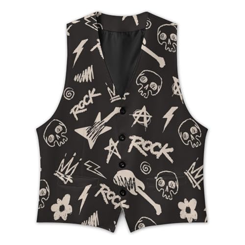 Rock Music Themed with Skulls Men's Suit Vest Slim Fit V-Ncek Waistcoat Business Casual Vest3