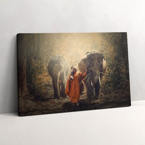 Tableaux 60x40cm Moine et éléphants | Peinture murale salon moderne