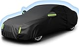 TAIMEI Funda de Coche Impermeable Cubierta para Auto Exterior, 490x180x150CM Cubierta de Coche Lona para Auto con Cremaller, Cubre Coche Anti-UV Coberturas Completas con Tira Reflectante (Negro)