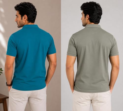 Image of Men's Trendy Regular Fit Solid Polo Collar Casual Half Sleeve T-Shirt| Soft| Casual Wear|Combo Set (Pack of 2)